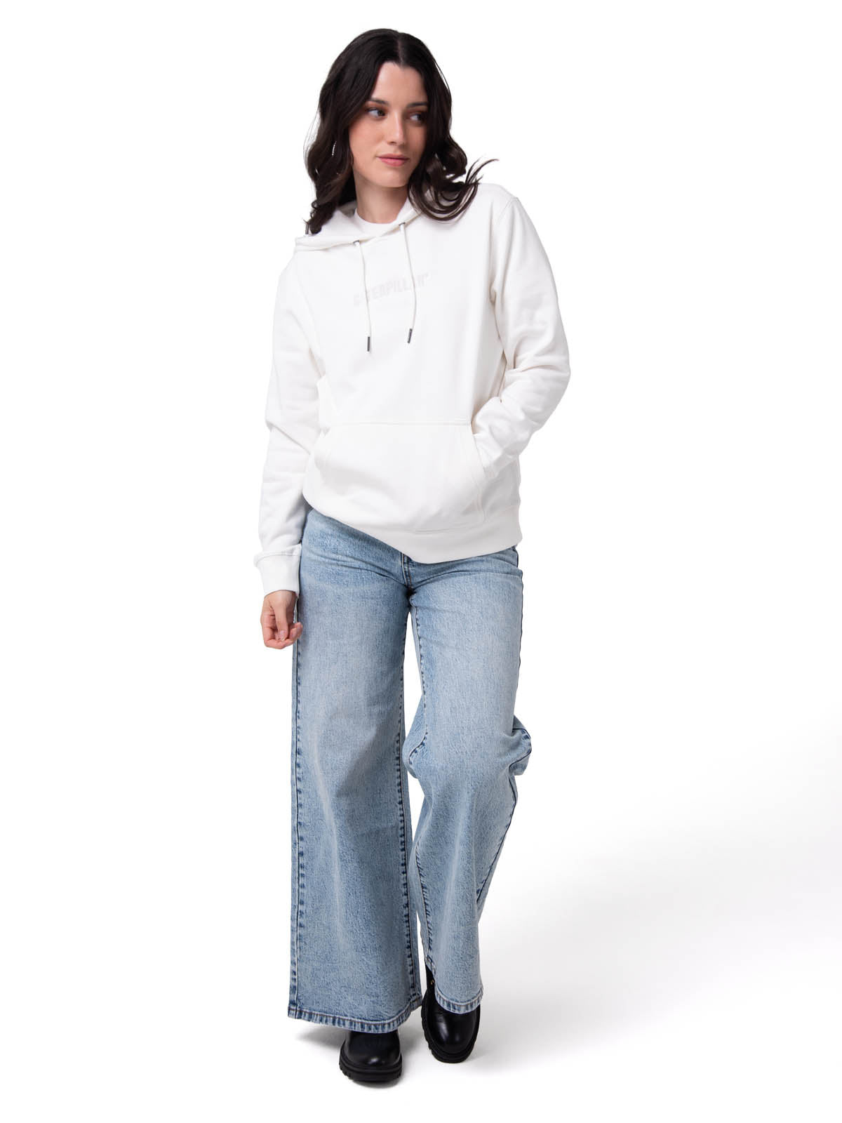Polerón Con Gorro Mujer Fleece Caterpillar Blanco