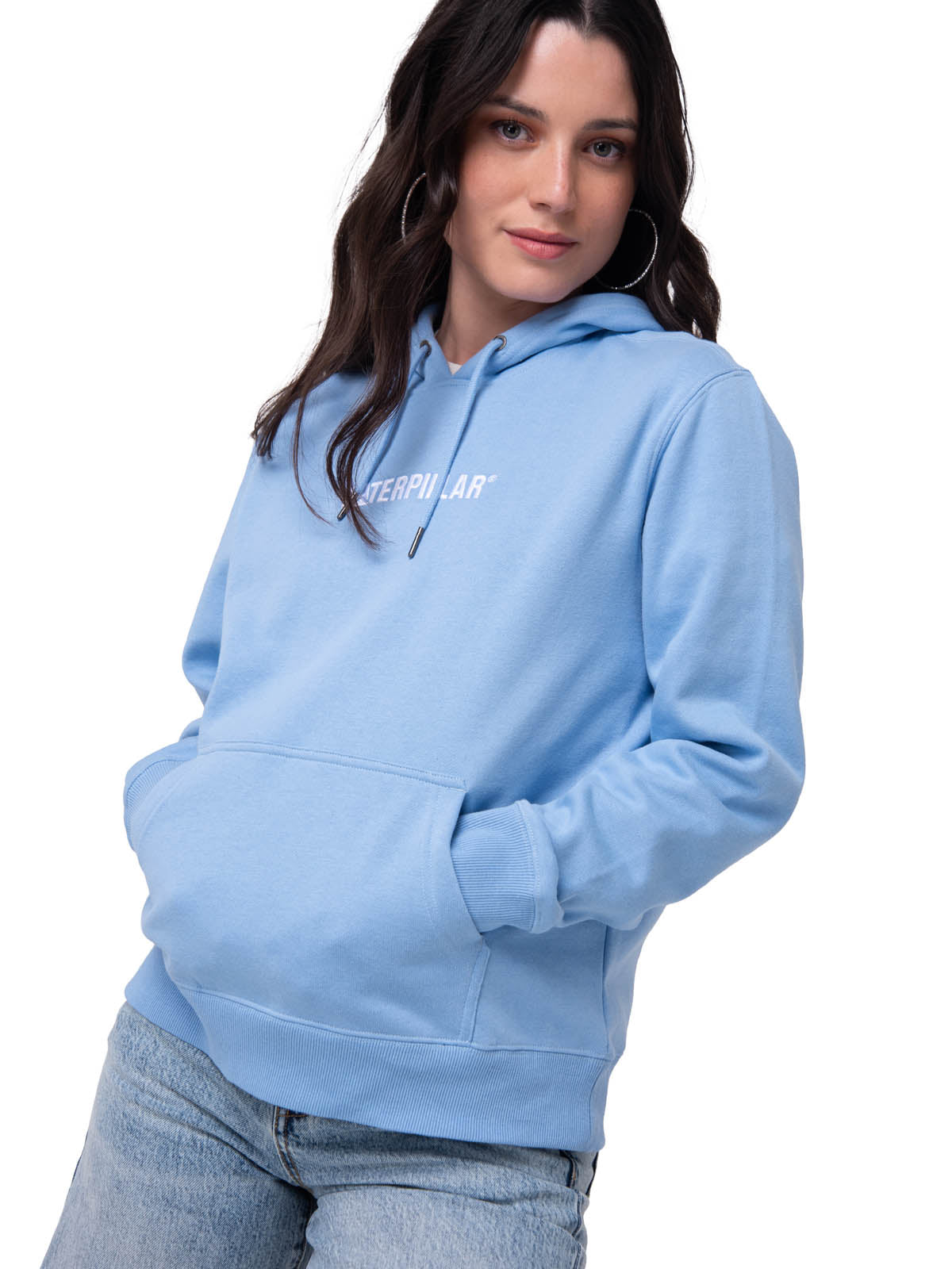 Polerón Con Gorro Mujer Fleece Caterpillar Celeste