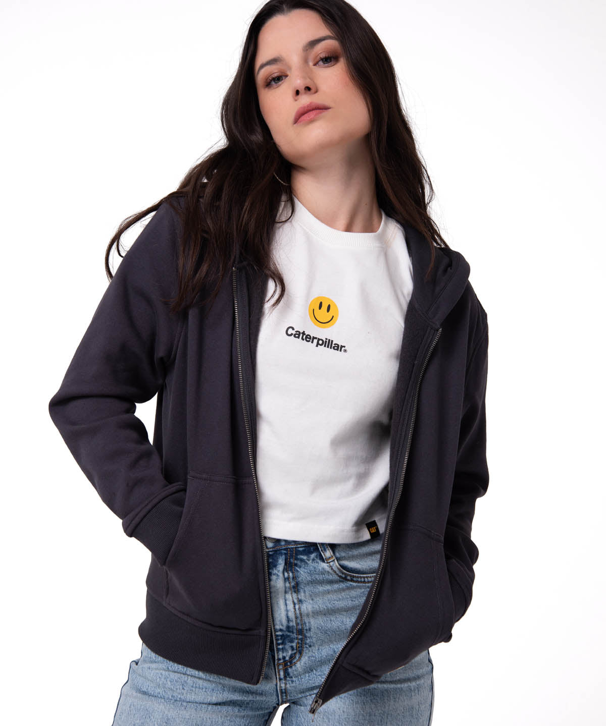 Polerón Con Gorro Mujer Patch Full Zip Negro Cat