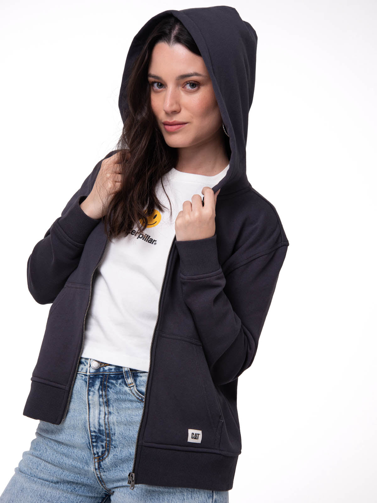 Polerón Con Gorro Mujer Patch Full Zip Negro Cat