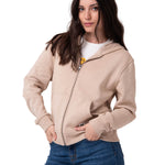 Polerón Con Gorro Mujer Patch Full Zip Beige Cat