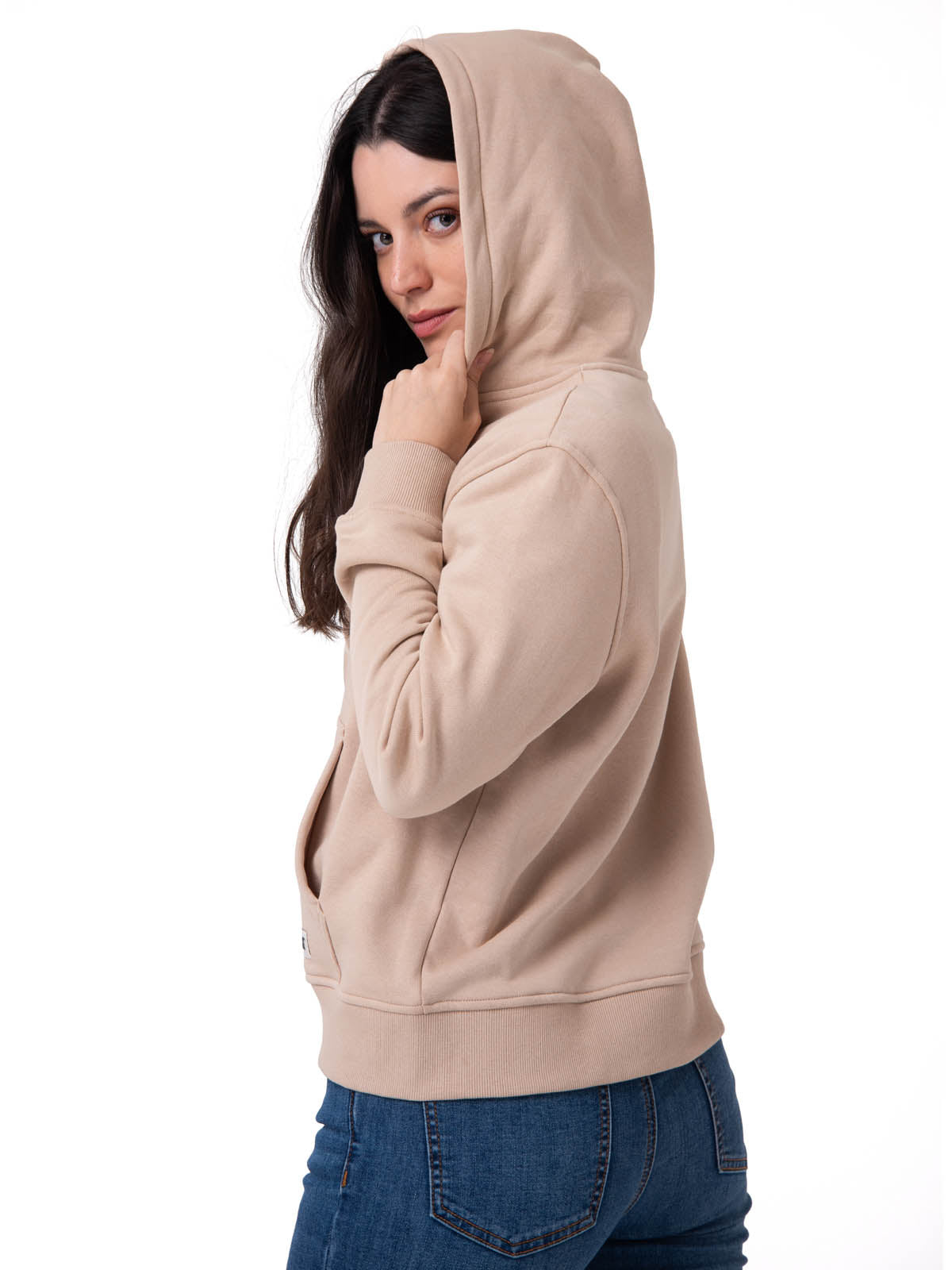 Polerón Con Gorro Mujer Patch Full Zip Beige Cat