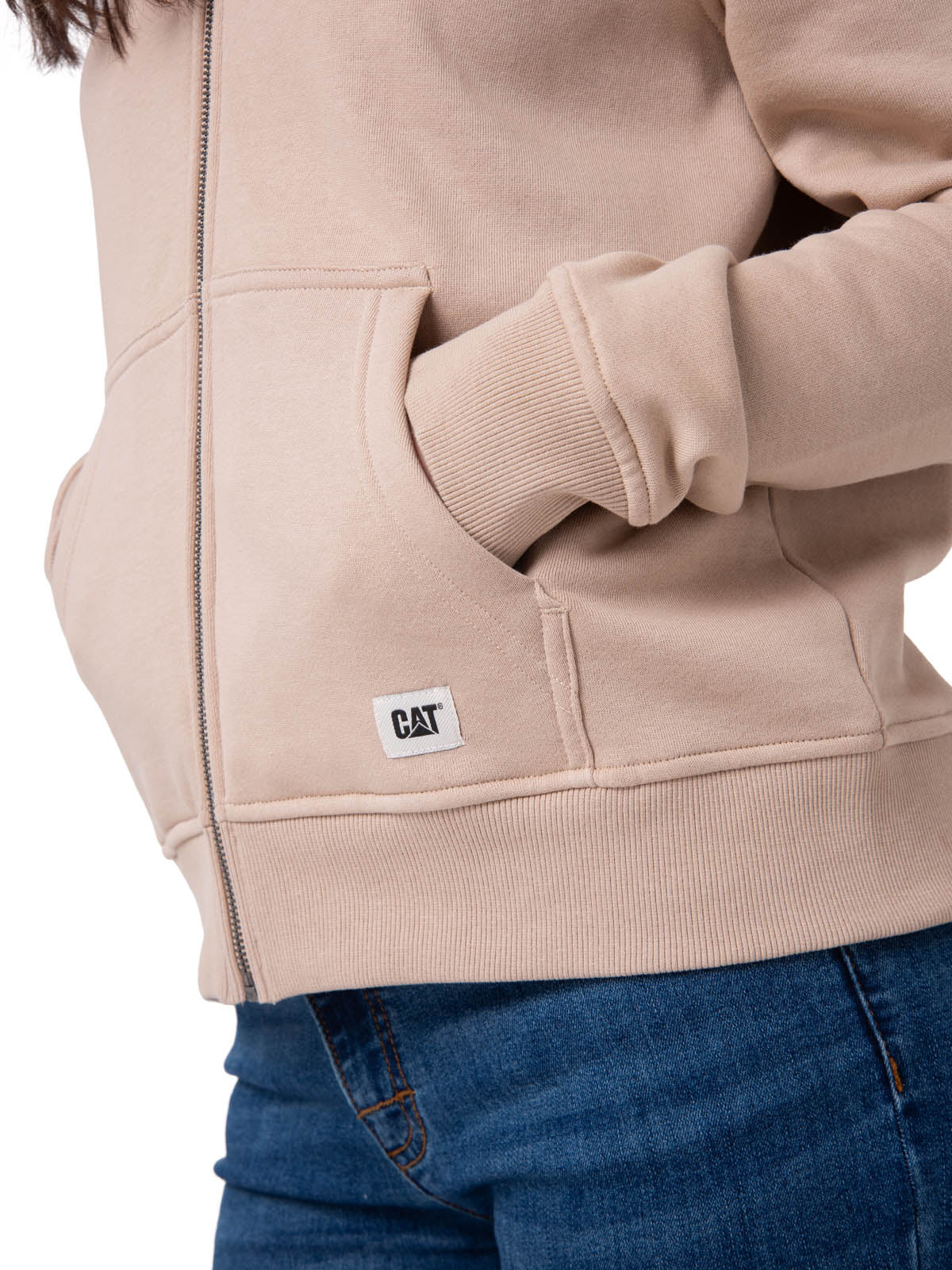 Polerón Con Gorro Mujer Patch Full Zip Beige Cat