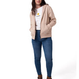 Polerón Con Gorro Mujer Patch Full Zip Beige Cat