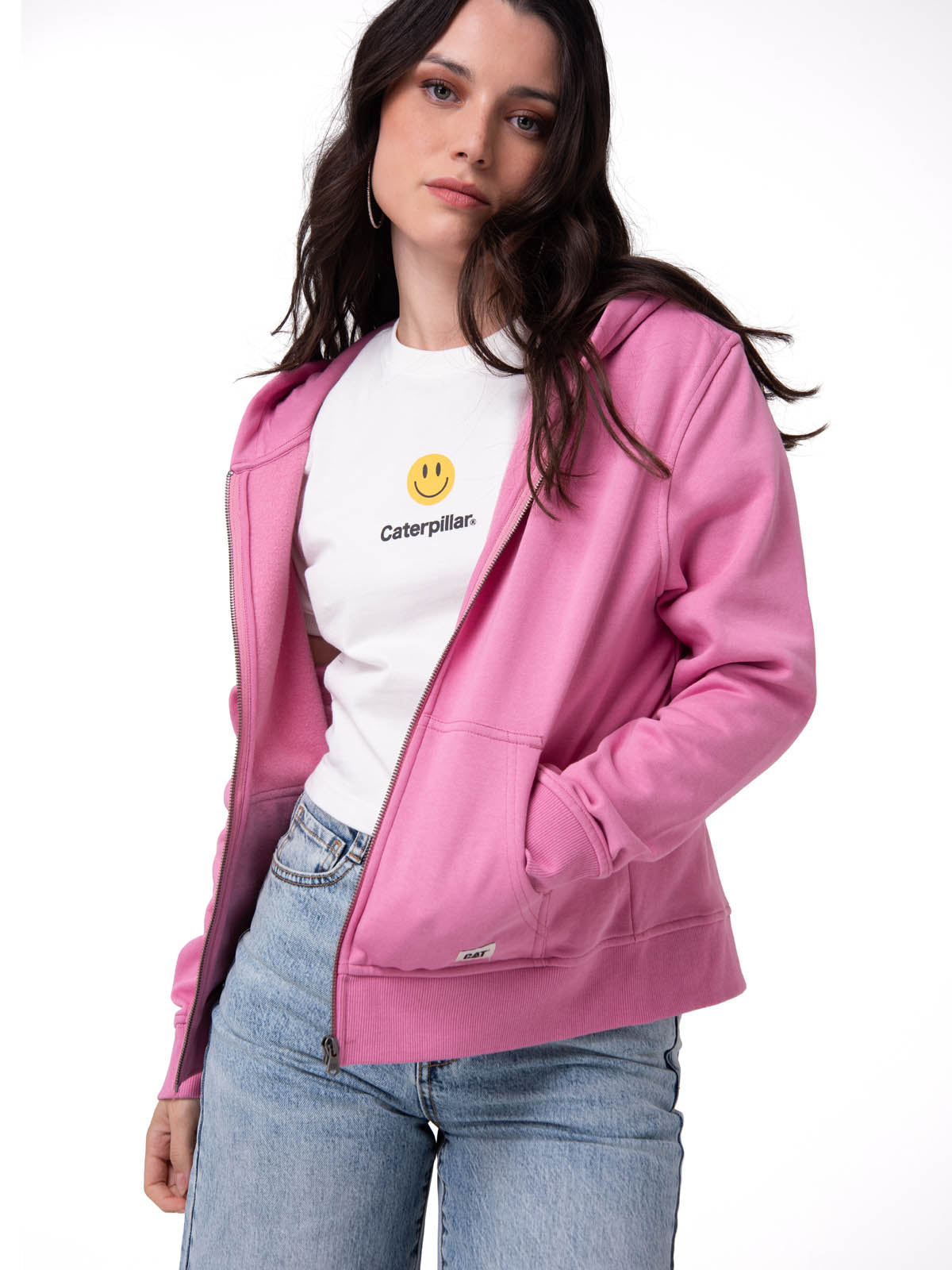 Polerón Con Gorro Mujer Patch Full Zip Rosa Cat