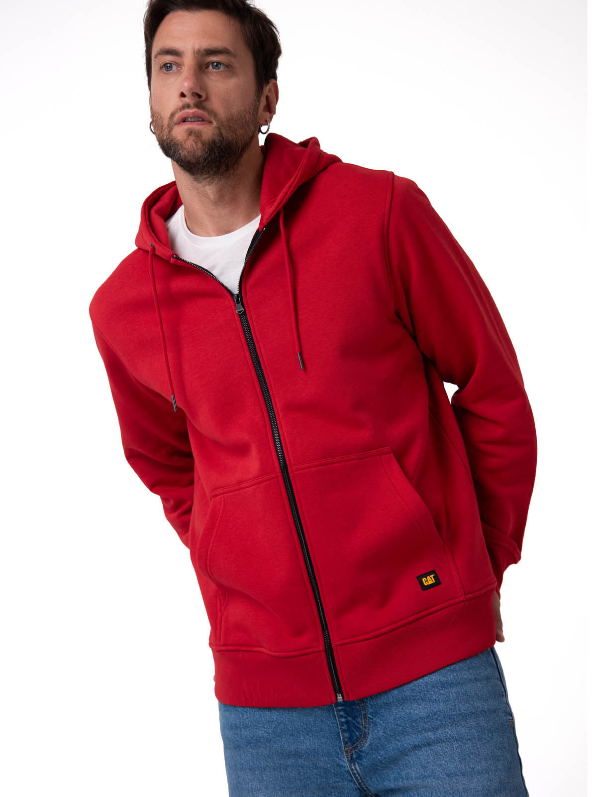 Polerón Con Gorro Hombre CAT Patch Full Zip Rojo Cat