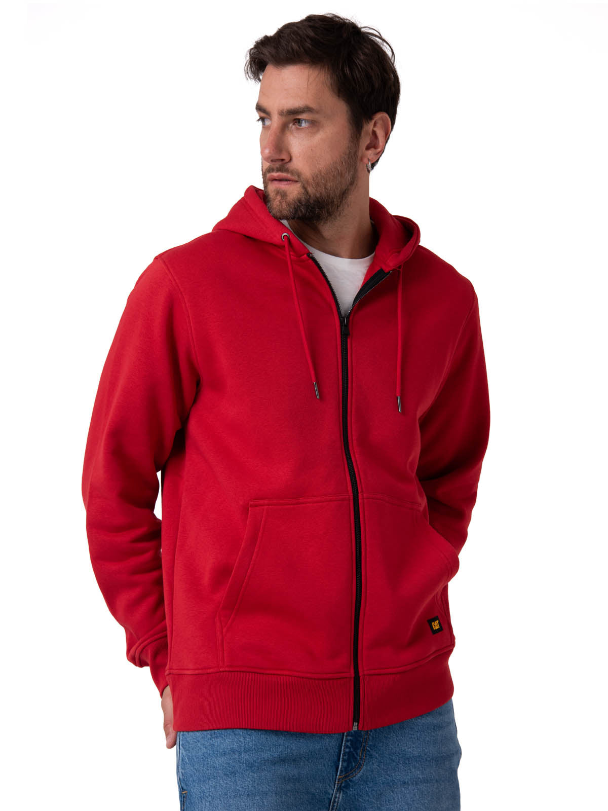 Polerón Con Gorro Hombre CAT Patch Full Zip Rojo Cat