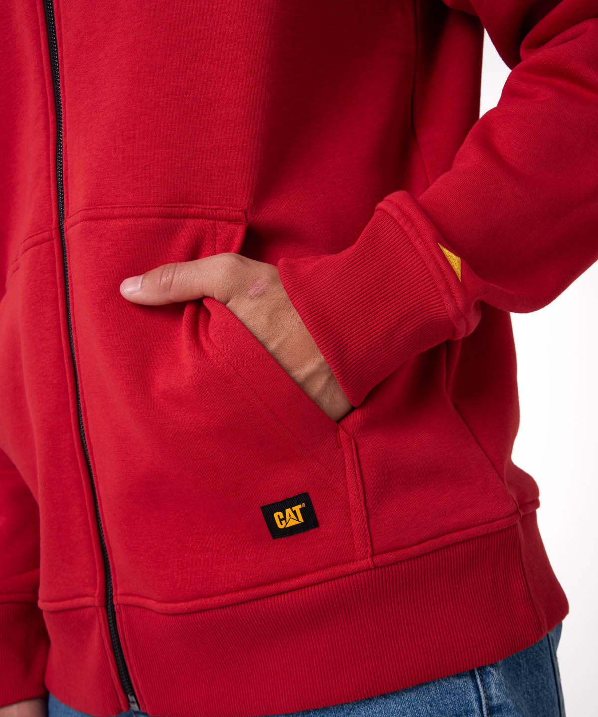 Polerón Con Gorro Hombre CAT Patch Full Zip Rojo Cat