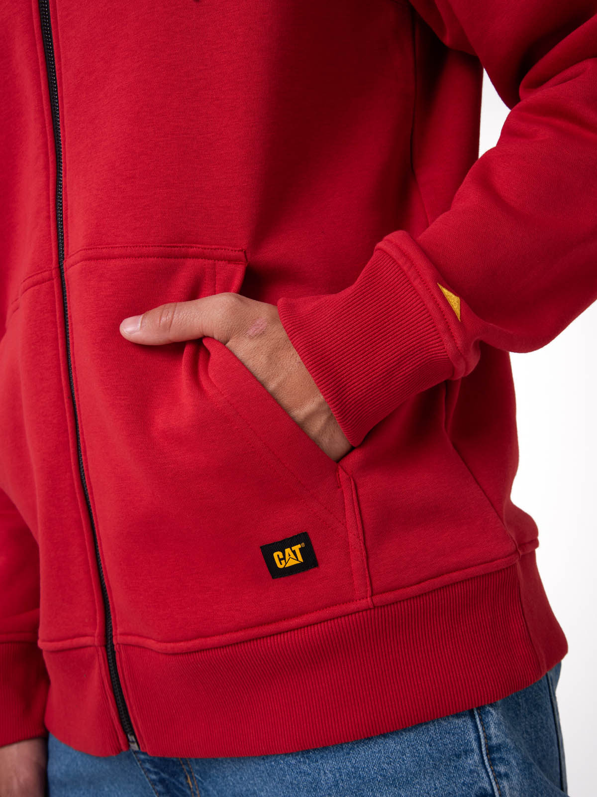 Polerón Con Gorro Hombre CAT Patch Full Zip Rojo Cat