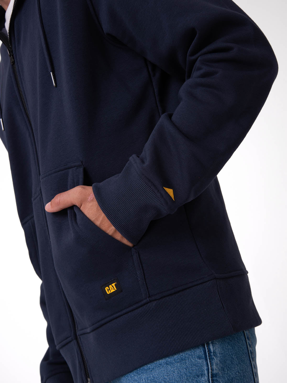 Polerón Con Gorro Hombre CAT Patch Full Zip Azul Oscuro Cat
