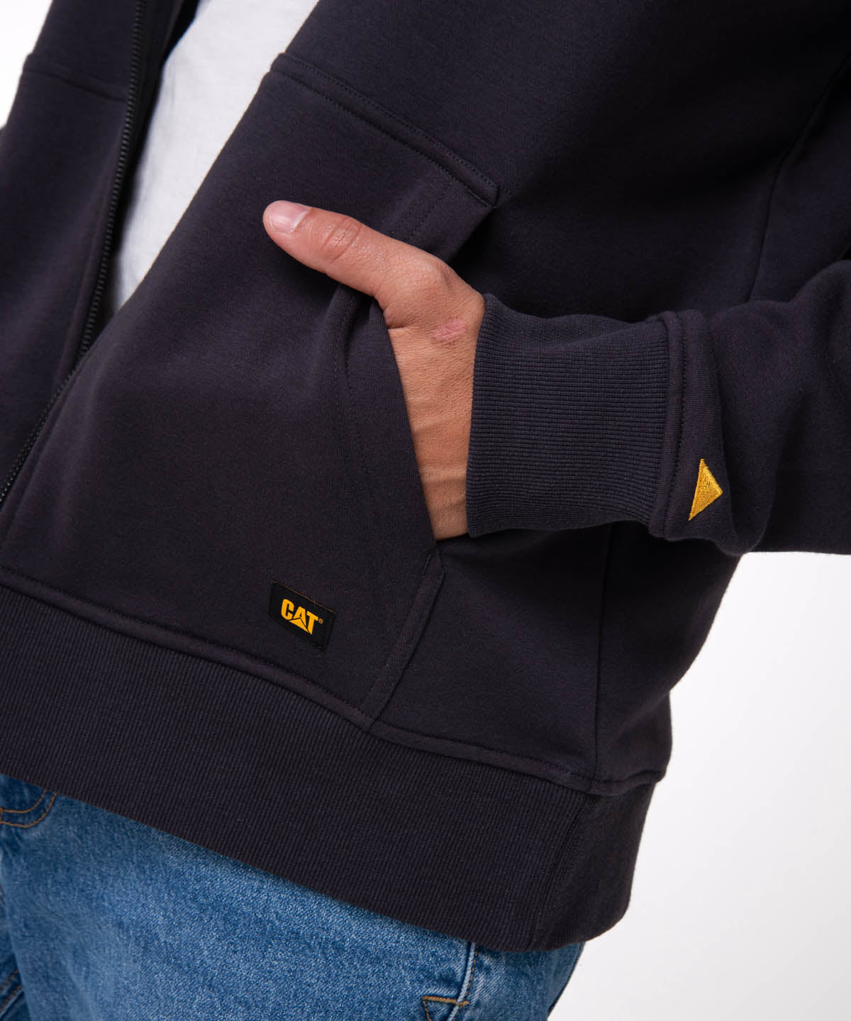 Polerón Con Gorro Hombre CAT Patch Full Zip Negro Cat
