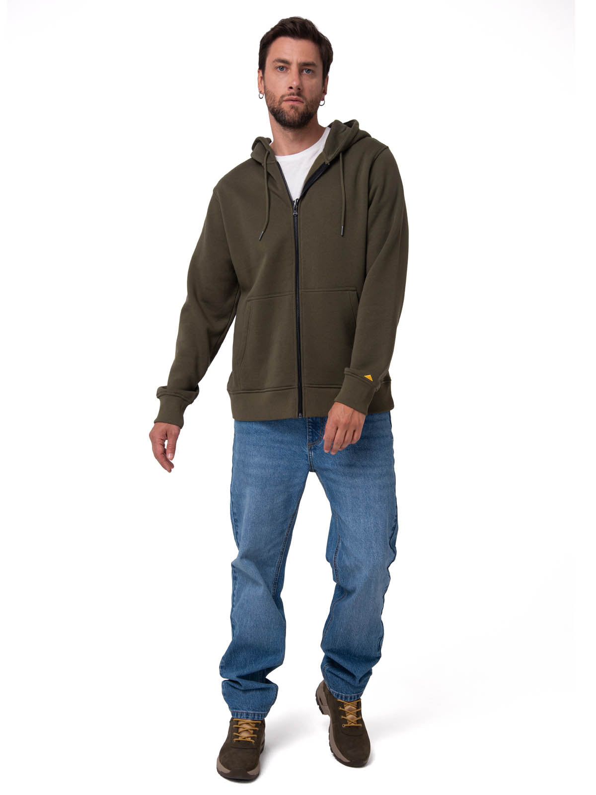 Polerón Con Gorro Hombre CAT Patch Full Zip Verde Cat