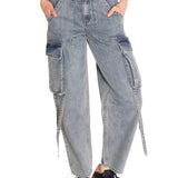 Jeans Tiro Alto Mujer RIGID DENIM EXAGGERATED CARGO Gris Claro Cat