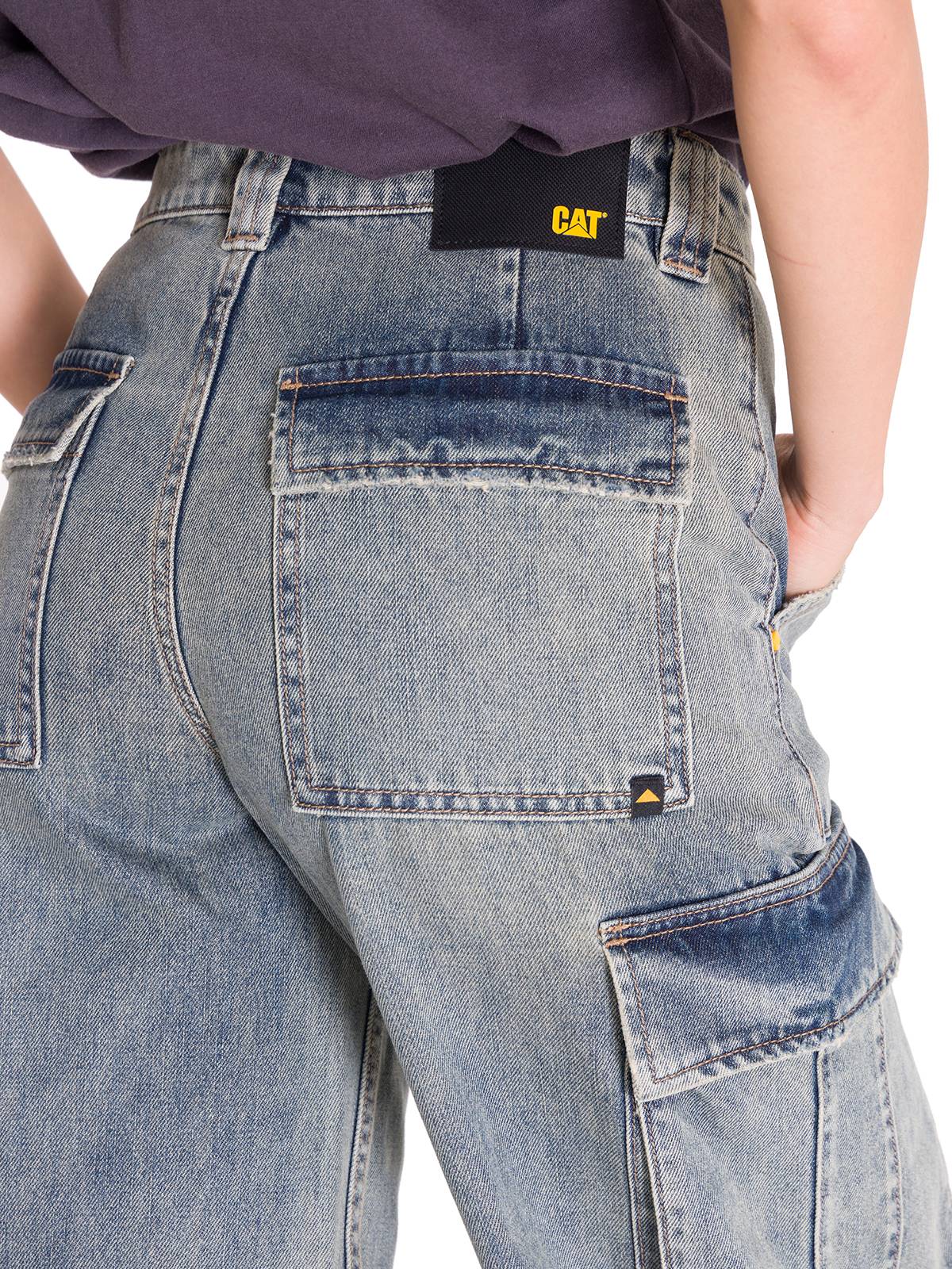 Jeans Tiro Alto Mujer RIGID DENIM EXAGGERATED CARGO Gris Claro Cat