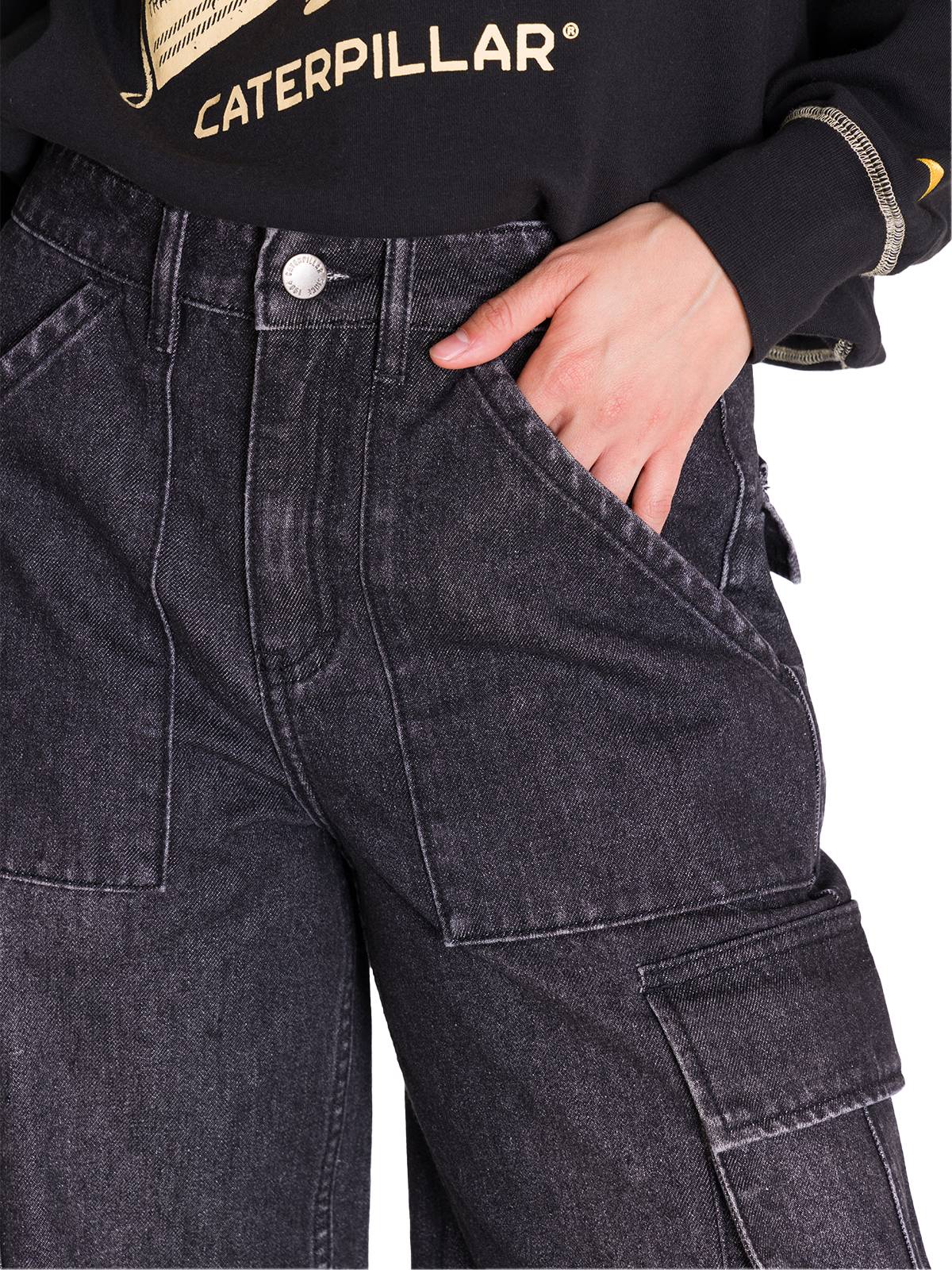 Jeans Tiro Alto Mujer RIGID DENIM EXAGGERATED CARGO Gris Cat