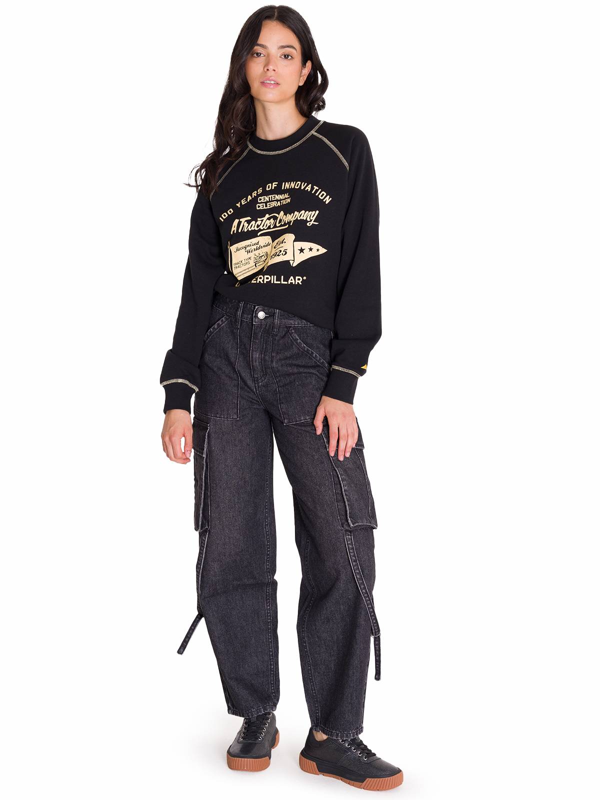 Jeans Tiro Alto Mujer RIGID DENIM EXAGGERATED CARGO Gris Cat