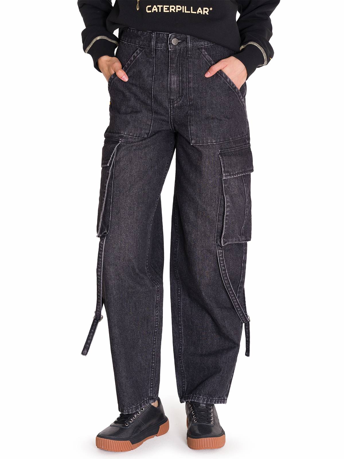 Jeans Tiro Alto Mujer RIGID DENIM EXAGGERATED CARGO Gris Cat