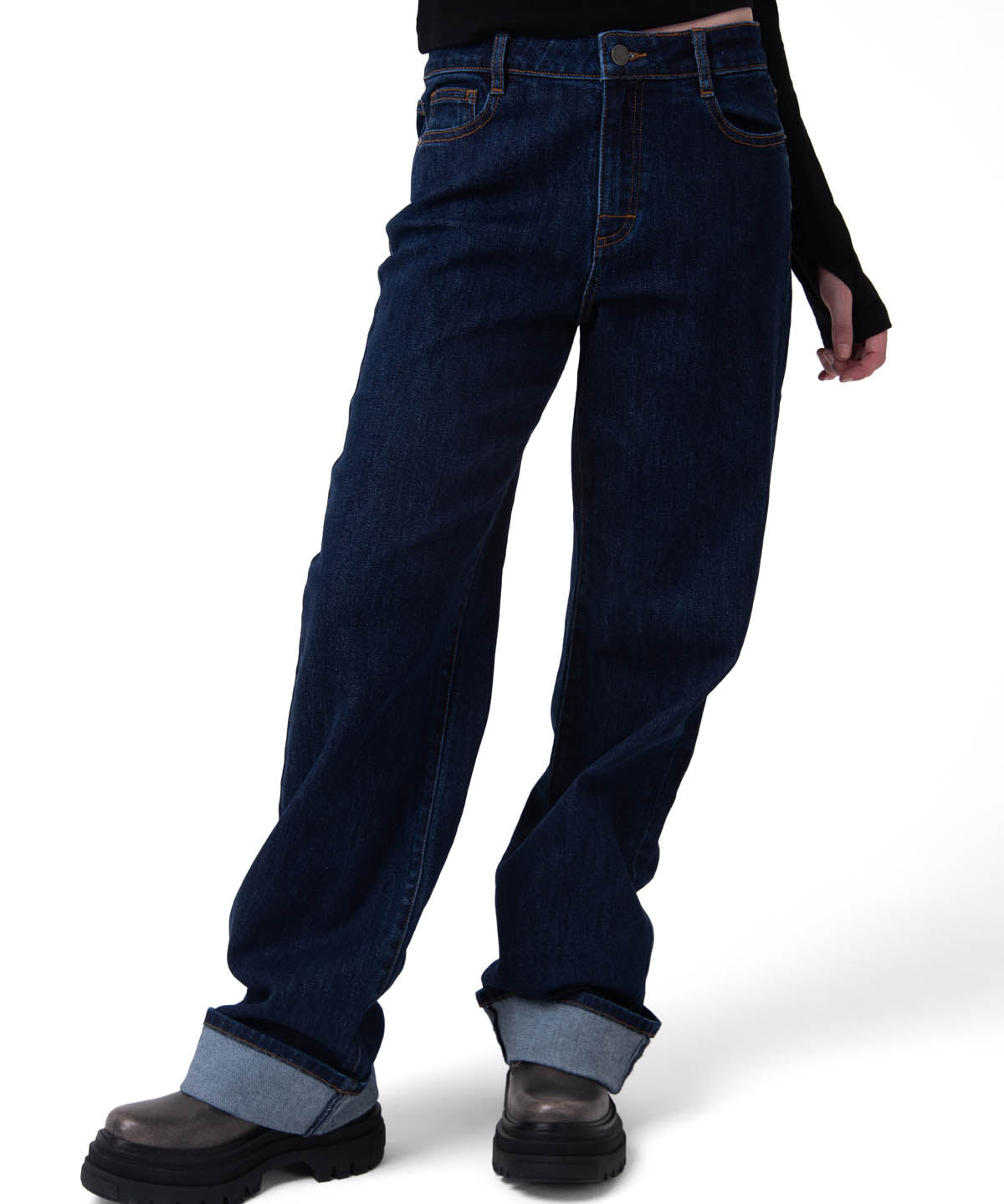 Jeans Tiro Medio Mujer Denim Azul Oscuro Cat