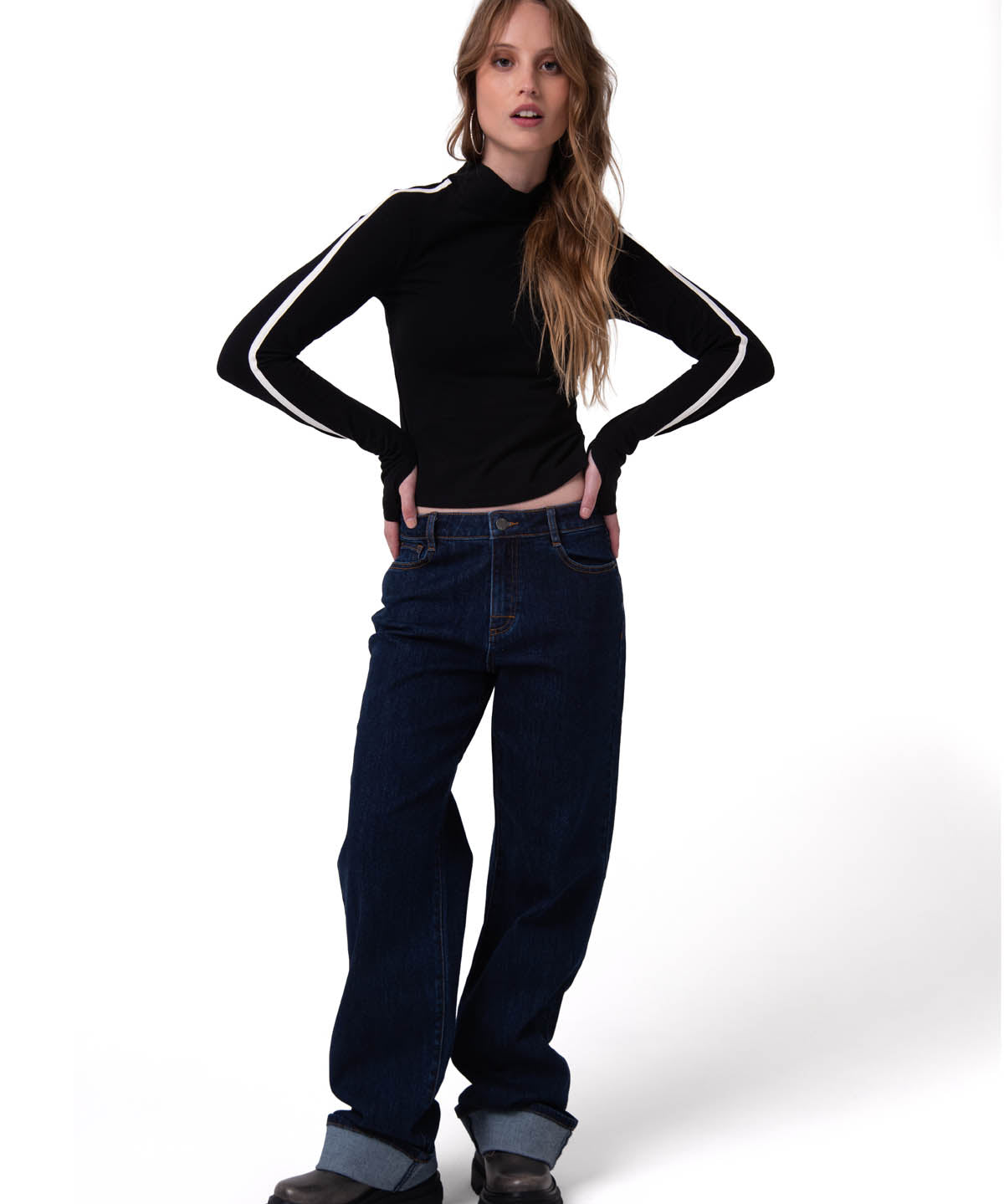 Jeans Tiro Medio Mujer Denim Azul Oscuro Cat