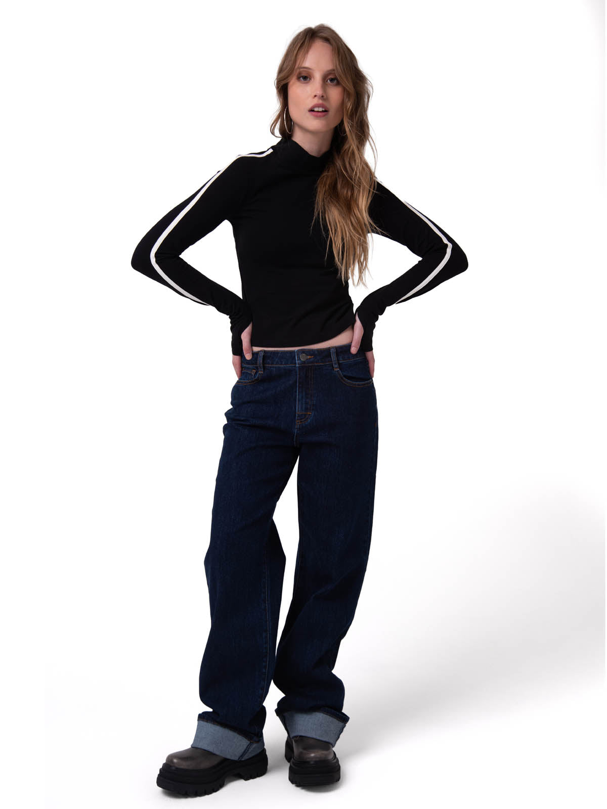 Jeans Tiro Medio Mujer Denim Azul Oscuro Cat