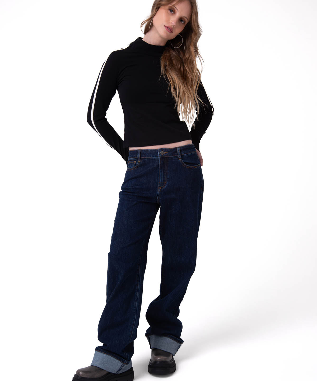 Jeans Tiro Medio Mujer Denim Azul Oscuro Cat
