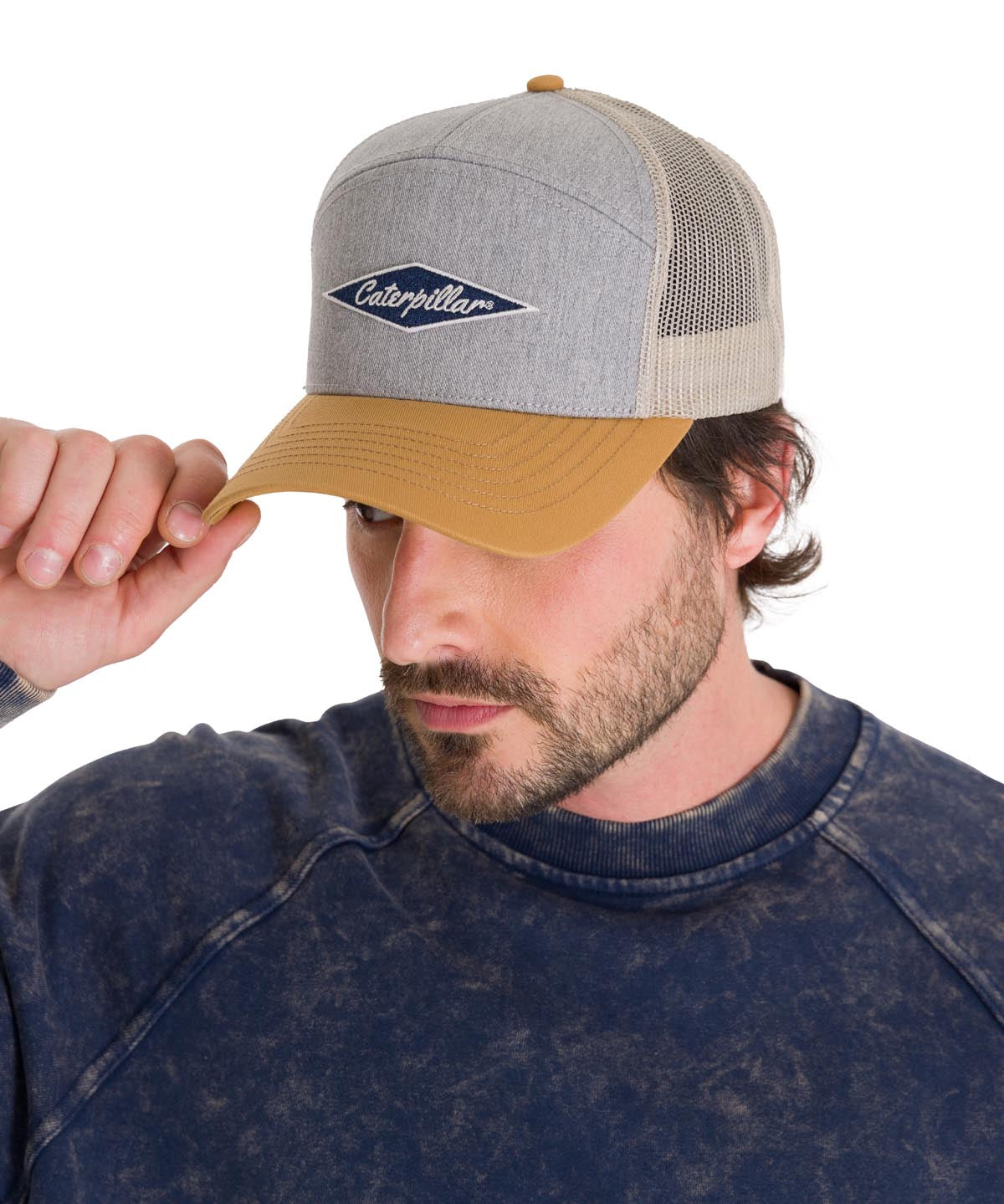 Jockey Con Broche Hombre Diamond 7-Panel Mesh Back Hat Gris Claro Cat