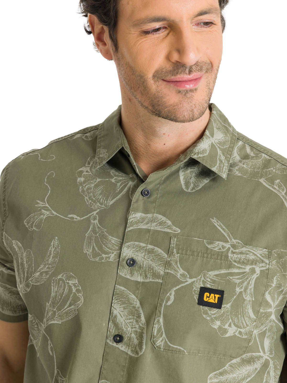 Camisa Manga Corta Hombre Relaxed Poplin Verde CAT