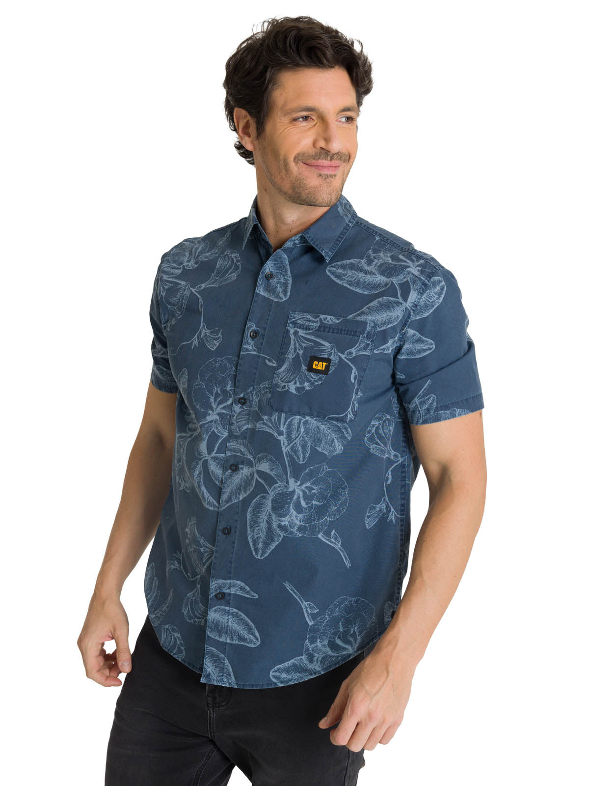 Camisa Manga Corta Hombre Relaxed Poplin Verde CAT