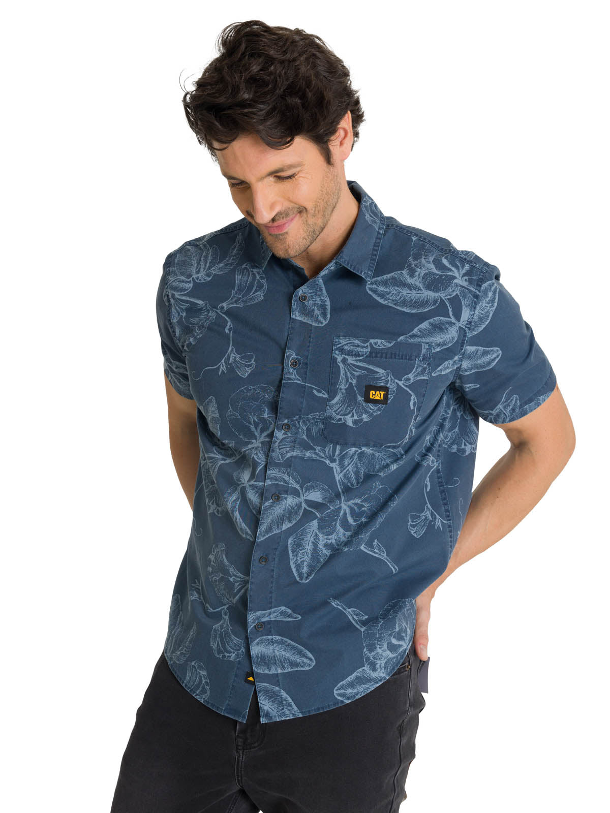 Camisa Manga Corta Hombre Relaxed Poplin Verde CAT