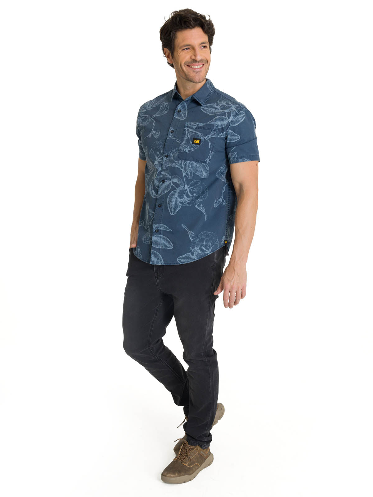 Camisa Manga Corta Hombre Relaxed Poplin Verde CAT