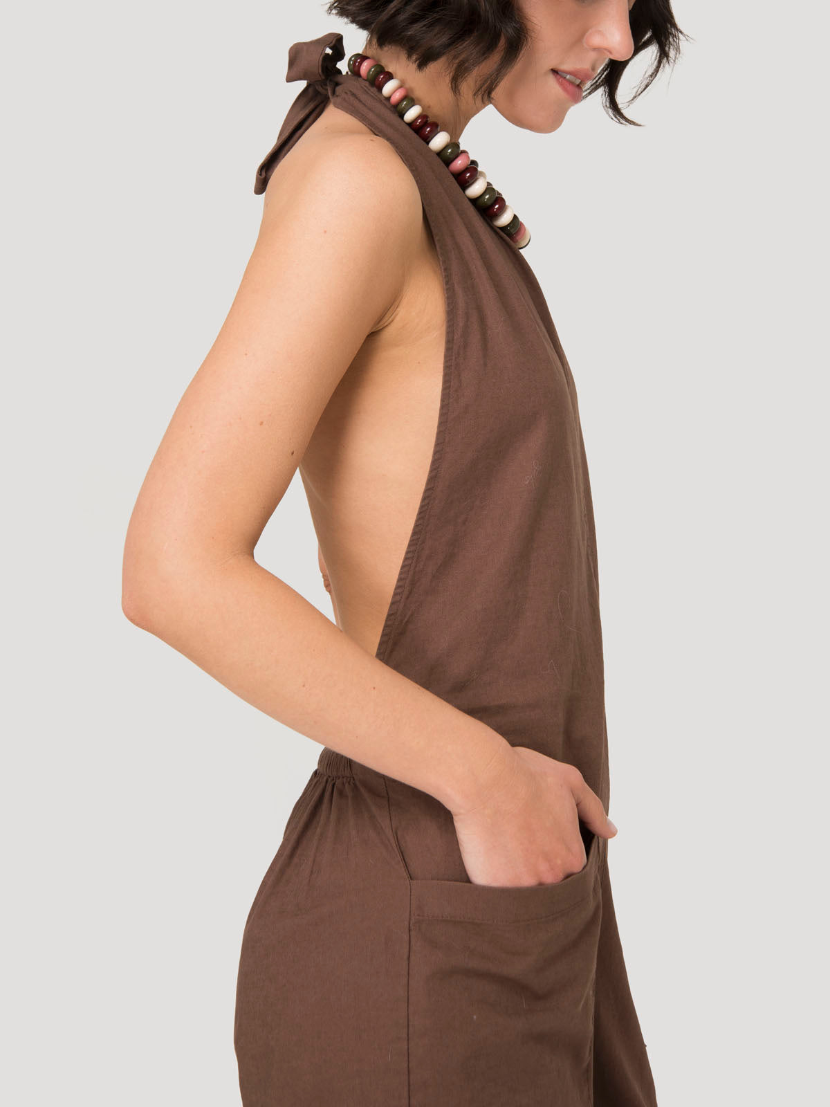Jardinera Mujer Halter Lino Café BSoulxRKF
