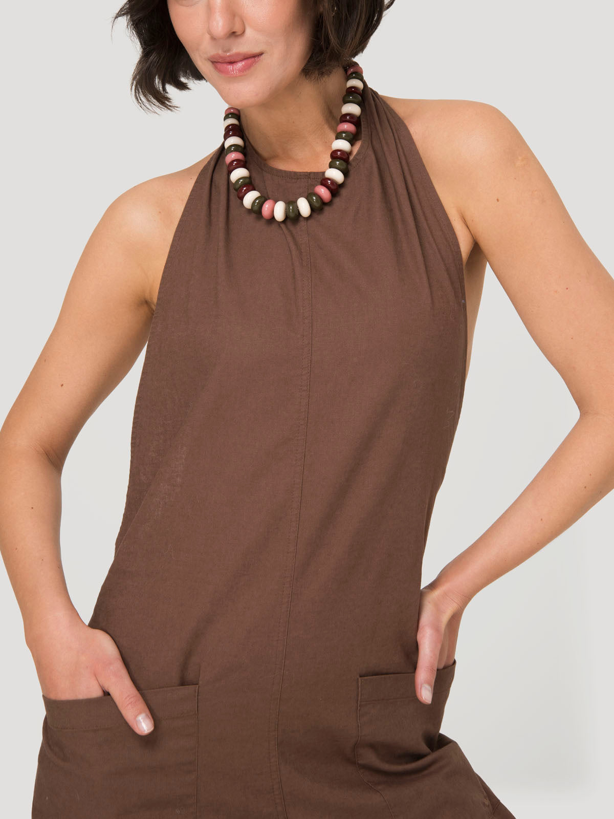 Jardinera Mujer Halter Lino Café BSoulxRKF