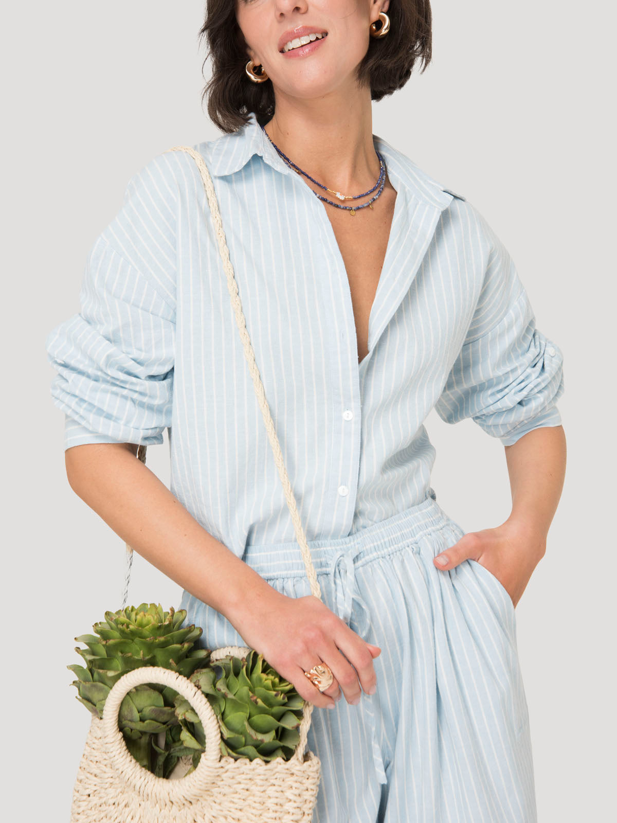Blusa Mujer Lino Celeste BsoulxRKF