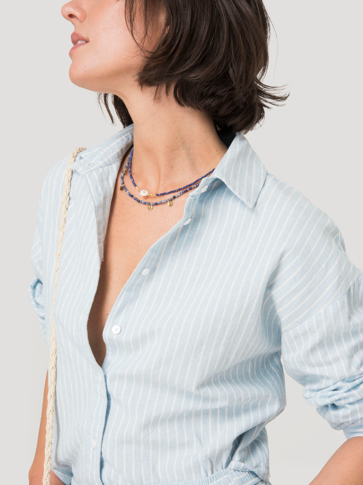 Blusa Mujer Lino Celeste BsoulxRKF