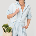 Blusa Mujer Lino Celeste BsoulxRKF
