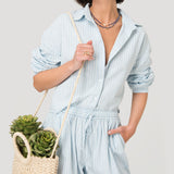 Blusa Mujer Lino Celeste BsoulxRKF