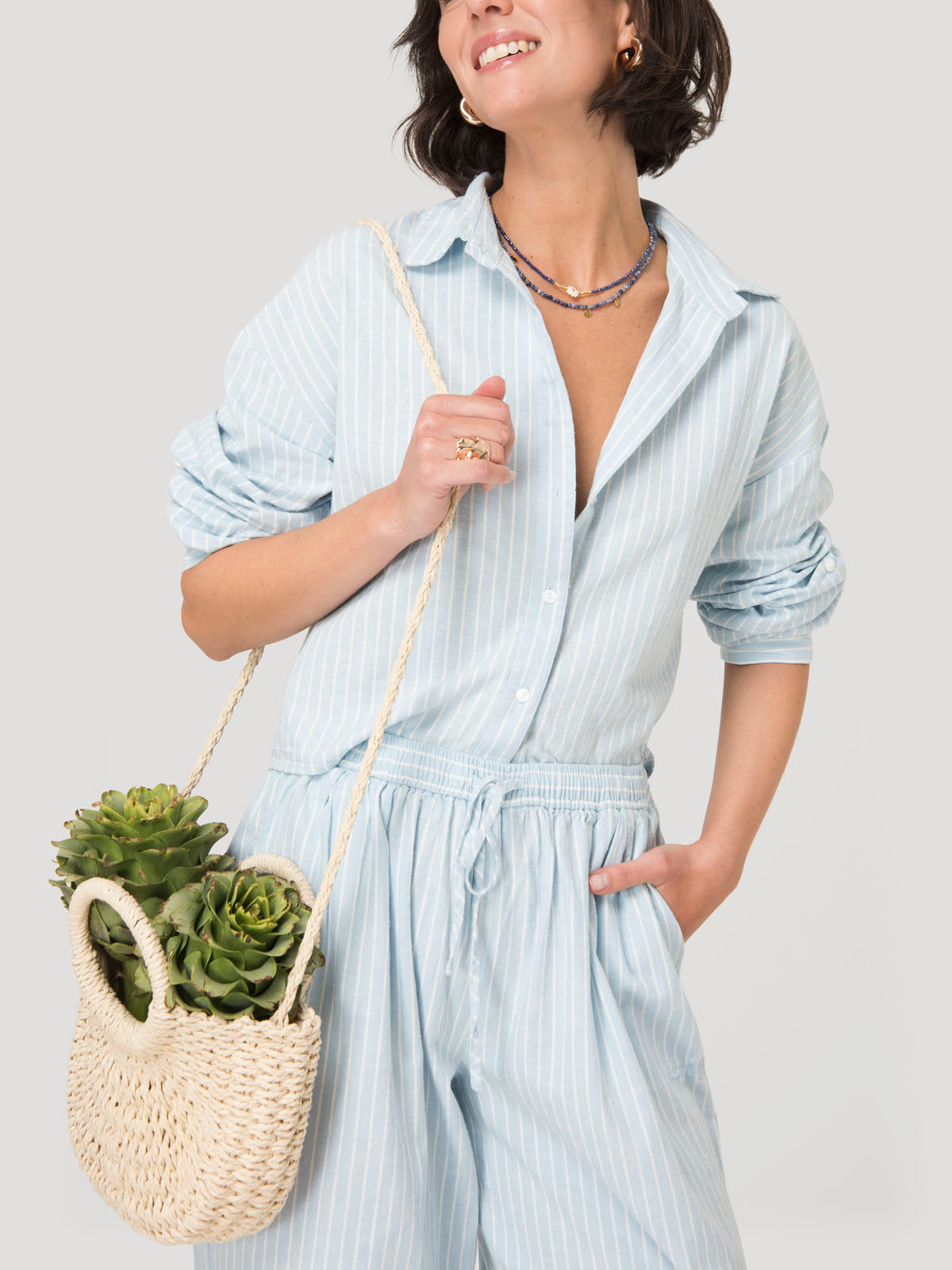 Blusa Mujer Lino Celeste BsoulxRKF