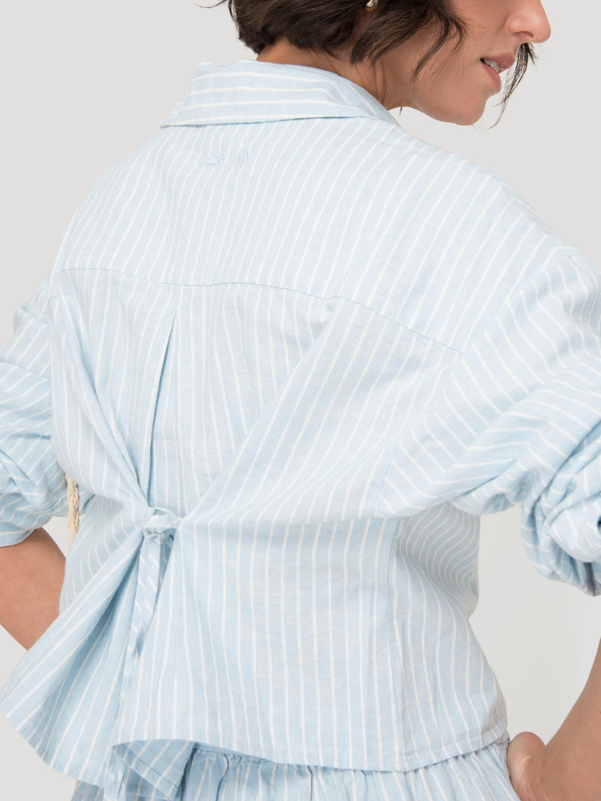 Blusa Mujer Lino Celeste BsoulxRKF