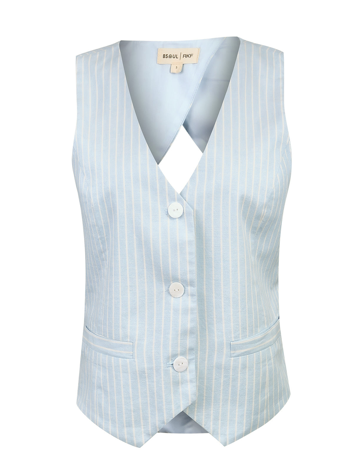 Gilet Mujer Lino Celeste BsoulxRKF