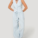 Gilet Mujer Lino Celeste BsoulxRKF