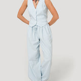 Gilet Mujer Lino Celeste BsoulxRKF