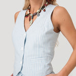 Gilet Mujer Lino Celeste BsoulxRKF