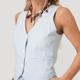 Gilet Mujer Lino Celeste BsoulxRKF