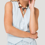 Gilet Mujer Lino Celeste BsoulxRKF