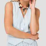 Gilet Mujer Lino Celeste BsoulxRKF