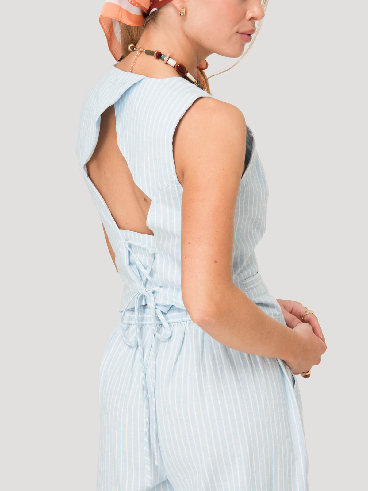 Gilet Mujer Lino Celeste BsoulxRKF