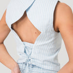 Gilet Mujer Lino Celeste BsoulxRKF