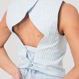 Gilet Mujer Lino Celeste BsoulxRKF