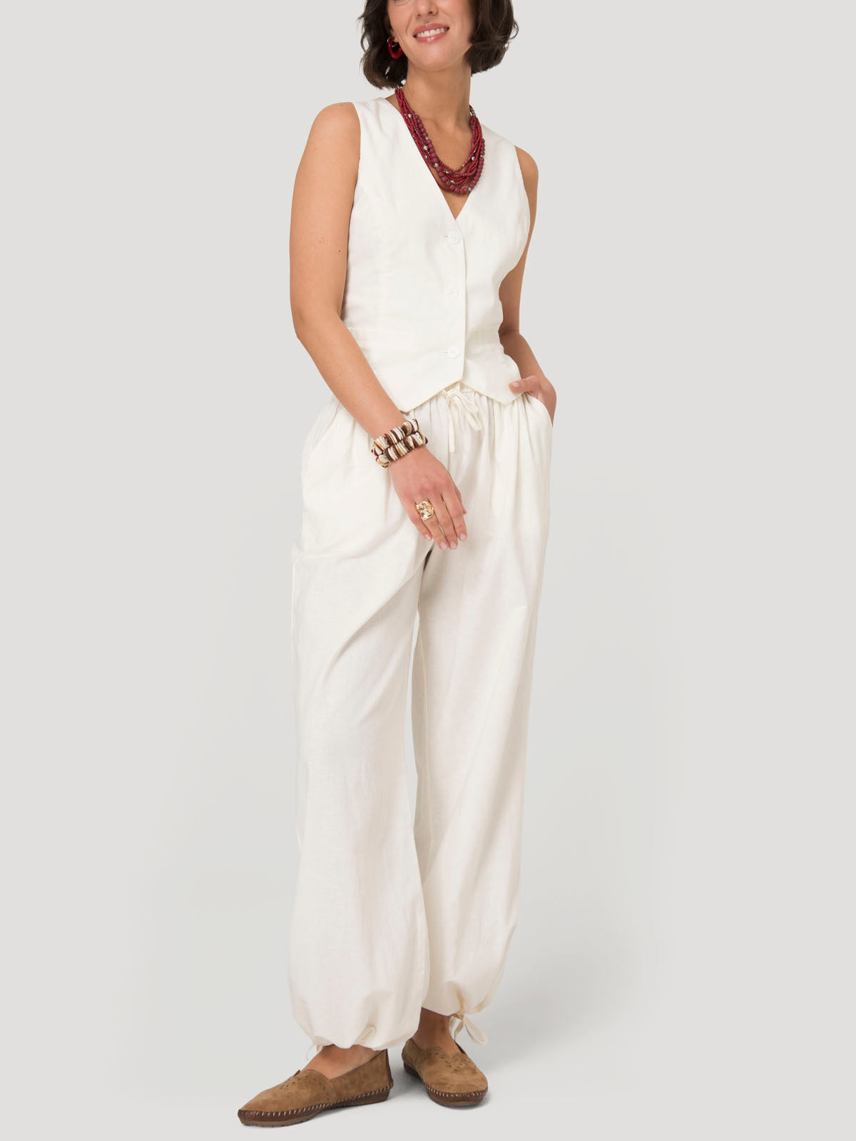 Pantalón Mujer Lino Crudo BSoulxRKF