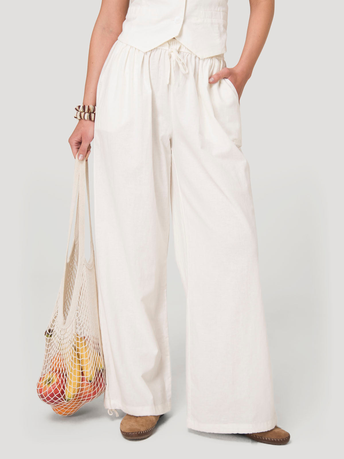 Pantalón Mujer Lino Crudo BSoulxRKF